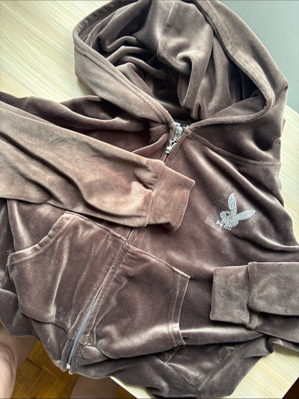 PLAYBOY Brown Velour Top with Rhinestone Script Logo - Picture 11 of 13